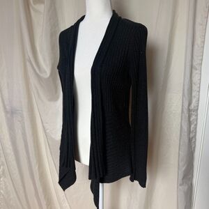 Eileen Fisher Cardigan Women’s PS Black Ribbed Open Front Drape Knit Minimalist